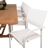 Jídelní stůl Kenya 195/295*110*H75 - Teak+Santorini křeslo (stohovatelné) - Whi