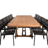 Jídelní stůl Kenya 195/295*110*H75 - Židle Teak+Levels (stohovatelné) - Černá Alu /