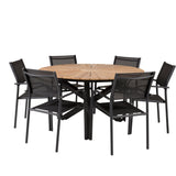 Jídelní stůl Mexico ø140 – Černá / Teak+Santorini křeslo (stohovatelné) – Černá