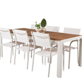 Bois Jídelní stůl 200*100cm - Bílá Alu / Akácie + křeslo Santorini (stohovatelné) - Bílá Alu / Bílá Textilene_6
