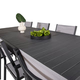 Jídelní stůl Marbella 160/240*100*H75 - Černá + křeslo Copacabana (stohovatelné) - Černá Alu / šedá Textilene_8