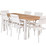 Jídelní stůl Panama 152/210*90 - Bílá Alu / Teak+Santorini křeslo (stohovatelné) - Bílá Alu / Bílá Textilene_6