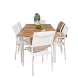 Jídelní stůl Panama 152/210*90 - Bílá Alu / Teak+Santorini křeslo (stohovatelné) - Bílá Alu / Bílá Textilene_6