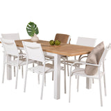 Jídelní stůl Panama 152/210*90 - Bílá Alu / Teak+Santorini křeslo (stohovatelné) - Bílá Alu / Bílá Textilene_6