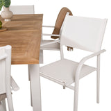 Jídelní stůl Panama 152/210*90 - Bílá Alu / Teak+Santorini křeslo (stohovatelné) - Bílá Alu / Bílá Textilene_6