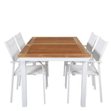 Jídelní stůl Panama 152/210*90 – křeslo bílé Alu / Teak+Santorini (stohovatelné