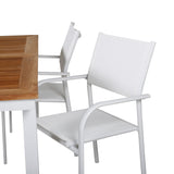 Jídelní stůl Panama 152/210*90 – křeslo bílé Alu / Teak+Santorini (stohovatelné