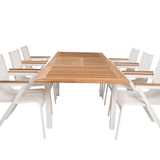 Jídelní stůl Panama 160/240*90 - Bílá Alu / Teak + křeslo Mexico (stohovatelné) - Bílá / Teak _6