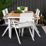 Jídelní stůl Panama 160/240*90 - Bílá Alu / Teak + křeslo Mexico (stohovatelné) - Bílá / Teak _6