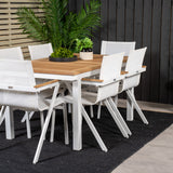 Jídelní stůl Panama 160/240*90 - Bílá Alu / Teak + křeslo Mexico (stohovatelné) - Bílá / Teak _6