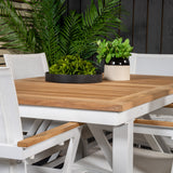 Jídelní stůl Panama 160/240*90 - Bílá Alu / Teak + křeslo Mexico (stohovatelné) - Bílá / Teak _6
