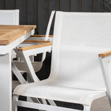 Jídelní stůl Panama 160/240*90 - Bílá Alu / Teak + křeslo Mexico (stohovatelné) - Bílá / Teak _6