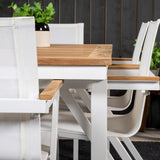 Jídelní stůl Panama 160/240*90 - Bílá Alu / Teak + křeslo Mexico (stohovatelné) - Bílá / Teak _6