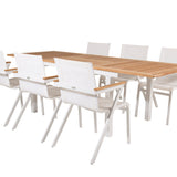 Jídelní stůl Panama 160/240*90 - Bílá Alu / Teak + křeslo Mexico (stohovatelné) - Bílá / Teak _6