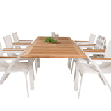 Jídelní stůl Panama 160/240*90 - Bílá Alu / Teak + křeslo Mexico (stohovatelné) - Bílá / Teak _6