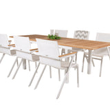 Jídelní stůl Panama 160/240*90 - Bílá Alu / Teak + křeslo Mexico (stohovatelné) - Bílá / Teak _6