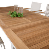 Jídelní stůl Panama 160/240*90 - Bílá Alu / Teak + křeslo Mexico (stohovatelné) - Bílá / Teak _6