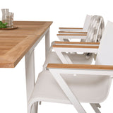 Jídelní stůl Panama 160/240*90 - Bílá Alu / Teak + křeslo Mexico (stohovatelné) - Bílá / Teak _6