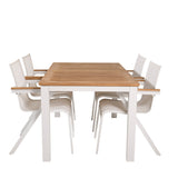 Jídelní stůl Panama 152/210*90 - Bílá Alu / Teak + křeslo Mexico (stohovatelné) - Bílá / Teak _4