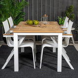 Jídelní stůl Panama 152/210*90 - Bílá Alu / Teak + křeslo Mexico (stohovatelné) - Bílá / Teak _4