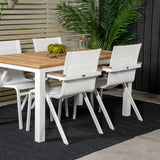 Jídelní stůl Panama 152/210*90 - Bílá Alu / Teak + křeslo Mexico (stohovatelné) - Bílá / Teak _4