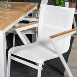 Jídelní stůl Panama 152/210*90 - Bílá Alu / Teak + křeslo Mexico (stohovatelné) - Bílá / Teak _4