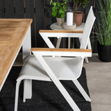 Jídelní stůl Panama 152/210*90 - Bílá Alu / Teak + křeslo Mexico (stohovatelné) - Bílá / Teak _4
