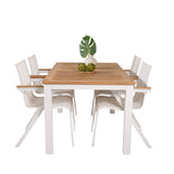 Jídelní stůl Panama 152/210*90 - Bílá Alu / Teak + křeslo Mexico (stohovatelné) - Bílá / Teak _4