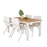Jídelní stůl Panama 152/210*90 - Bílá Alu / Teak + křeslo Mexico (stohovatelné) - Bílá / Teak _4