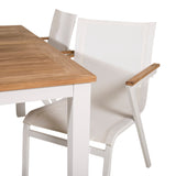 Jídelní stůl Panama 152/210*90 - Bílá Alu / Teak + křeslo Mexico (stohovatelné) - Bílá / Teak _4