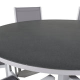 Jídelní stůl Copacabana ø140 - Bílá Alu / Sprayglass+Křeslo Copacabana (stohovatelné) - Bílá Alu / Šedá Textilene_6