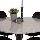 Jídelní stůl Razzia 106 cm - Šedá Terazzo / Jídelní židle Black+Polar - Černé nohy / Black Velvet_4