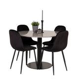 Jídelní stůl Razzia 106 cm - Šedá Terazzo / Jídelní židle Black+Polar - Černé nohy / Black Velvet_4