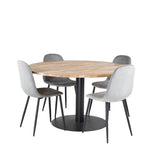 Kruhový stůl Cirebon - 140 cm - Teak / Černá + Polar Jídelní židle - Černé nohy / Světle šedá Velvet_4