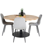 Kruhový stůl Cirebon - 140 cm - Teak / Černá + Polar Jídelní židle - Černé nohy / Světle šedá Velvet_4