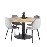 Kruhový stůl Cirebon - 140 cm - Teak / Černá + Polar Jídelní židle - Černé nohy / Světle šedá Velvet_4