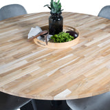 Kruhový stůl Cirebon - 140 cm - Teak / Černá + Polar Jídelní židle - Černé nohy / Světle šedá Velvet_4