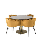 Estelle runt Matbord - Borstad Mässing / Svart marmor - ø106*H75+Limhamn - Židle - Gold Velvet_4