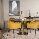 Estelle runt Matbord - Borstad Mässing / Svart marmor - ø106*H75+Limhamn - Židle - Gold Velvet_4