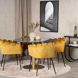 Estelle runt Matbord - Borstad Mässing / Svart marmor - ø106*H75+Limhamn - Židle - Gold Velvet_4