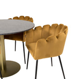 Estelle runt Matbord - Borstad Mässing / Svart marmor - ø106*H75+Limhamn - Židle - Gold Velvet_4