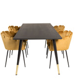 Dipp jídelní stůl - 180*90cm - Černá dýha / černé nohy s mosazným dippem +Limhamn - Židle - Gold Velvet_4