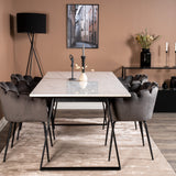 Estelle Matbord - Svart / Vit Marmor - 200*90*H76+Limhamn - Židle - Grey Velvet_4