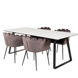 Estelle Matbord - Svart / Vit Marmor - 200*90*H76+Limhamn - Židle - Grey Velvet_4
