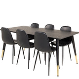 Dipp jídelní stůl - 180*90cm - Černá dýha / černé nohy s mosazným dippem + Polar Matstol - Svart / Svart PU _6