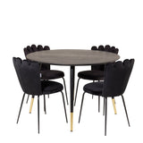 Jídelní stůl Dipp - 115 cm - Černá dýha / černé nohy s mosazným dippem + Limhamn Light - Židle - Black Velvet_4