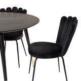 Jídelní stůl Dipp - 115 cm - Černá dýha / černé nohy s mosazným dippem + Limhamn Light - Židle - Black Velvet_4