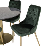 Estelle runt Matbord - Borstad Mässing / Svart marmor - ø106*H75+Velvet Lyx Matstol - Matt Mässing / Mossgrön Sammet_4