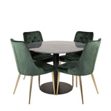 Estelle runt Matbord - Svart / Svart marmor - ø106*H75+Velvet Lyx Matstol - Matt Mässing / Mossgrön Sammet_4