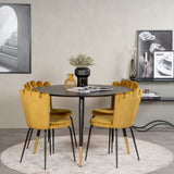 Jídelní stůl Dipp - 115 cm - Černá dýha / černé nohy s mosazným dippem + Limhamn Light - Židle - Gold Velvet_4